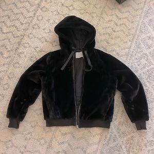 Athleta Faux Fur Zip Uo Hoodie Coat Jacket - Black - Small